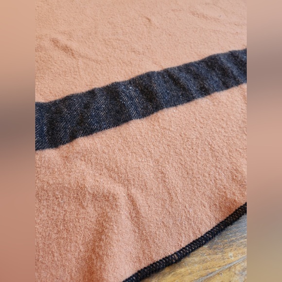 Mossfield Orange Black Striped Wool Blanket - Picture 2 of 6